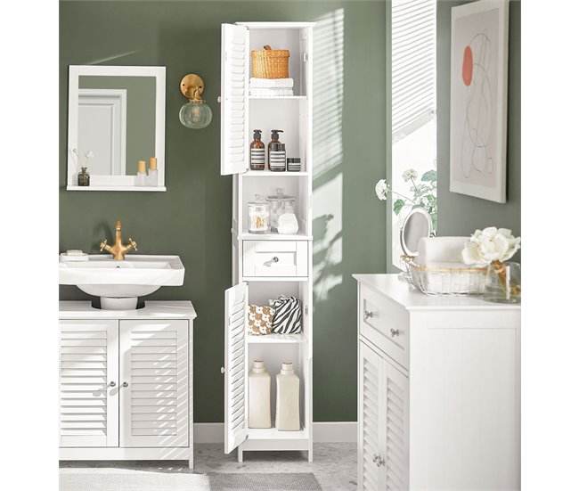 Armario Alto para baño 2 Puertas y 1 cajón FRG236-W SoBuy Blanco