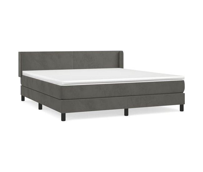 Conforama Cama box spring con colchón terciopelo gris oscuro 180x200 cm Diseño plano