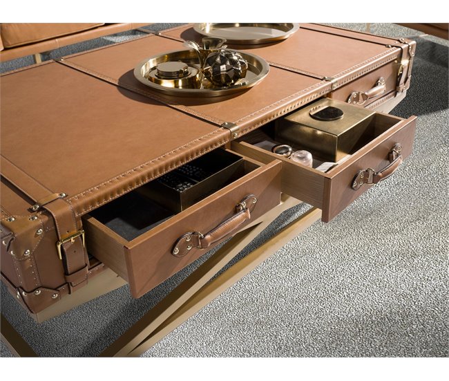 Mesa centro rectangular piel y acero 2149 Camel