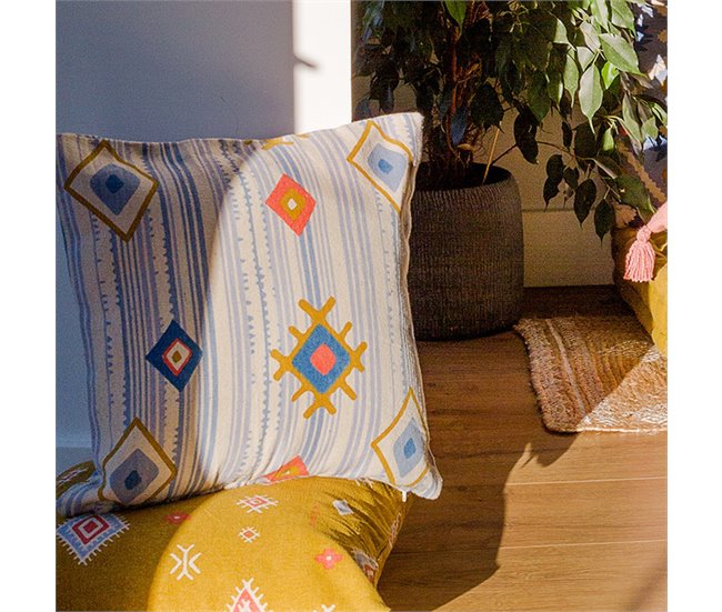 Funda de cojín de algodón estampada M/Rush Azul