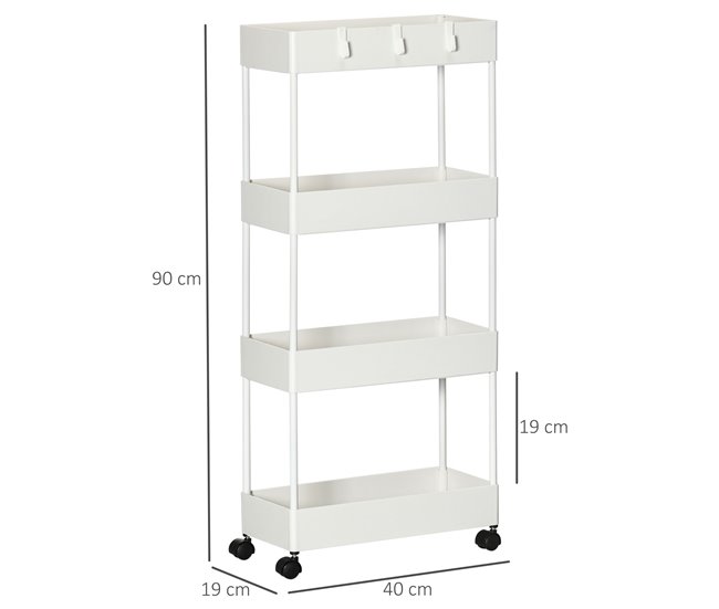 Carrito Auxiliar Acero, ABS HOMCOM, hogar Blanco