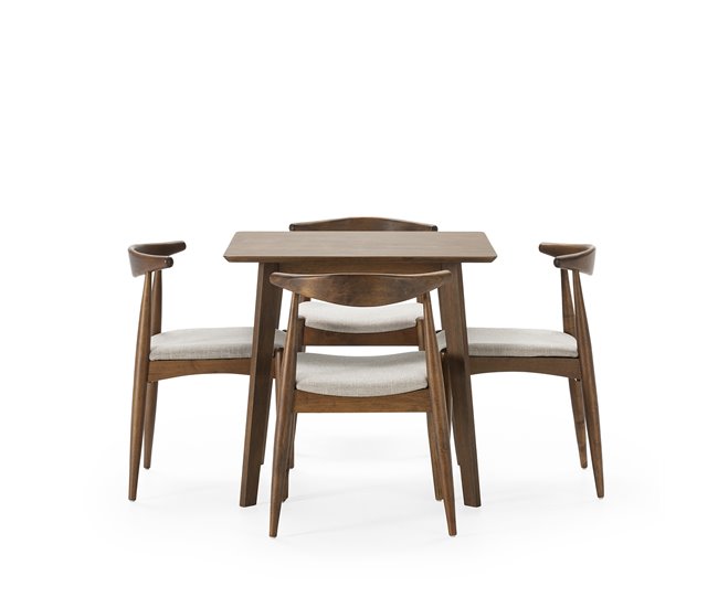 Juego de mesa y 4 sillas de comedor Corzo 80x80 Nogal