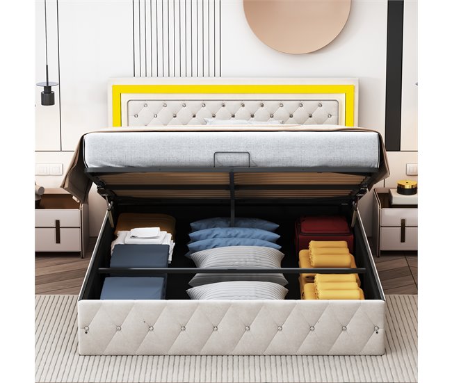 Cama con almacenamiento 200x180 Beige