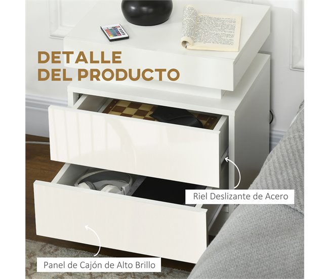 Mesita de Noche Melamina de Madera HOMCOM 45 Blanco