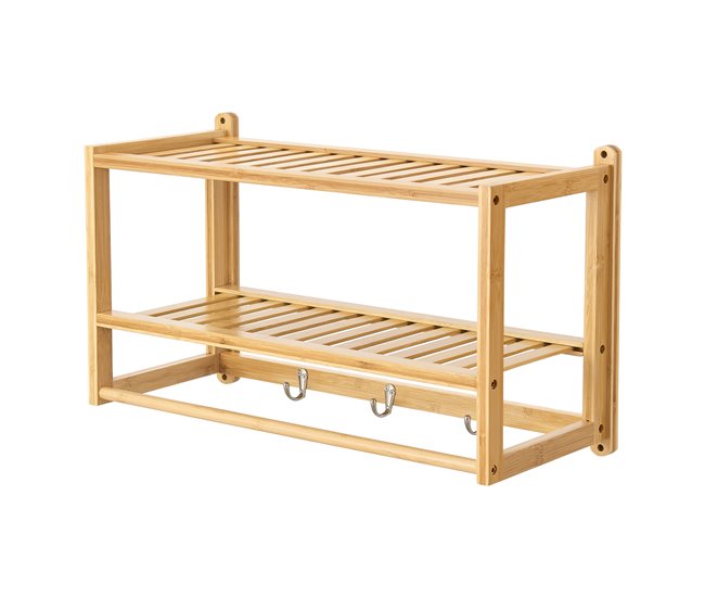 Estantería de pared Thyborøn con toallero y ganchos bambú Natural
