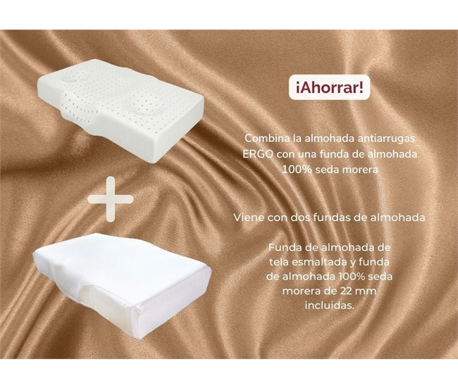 Almohada Antiarrugas ERGO con Funda de Almohada de seda Blanco