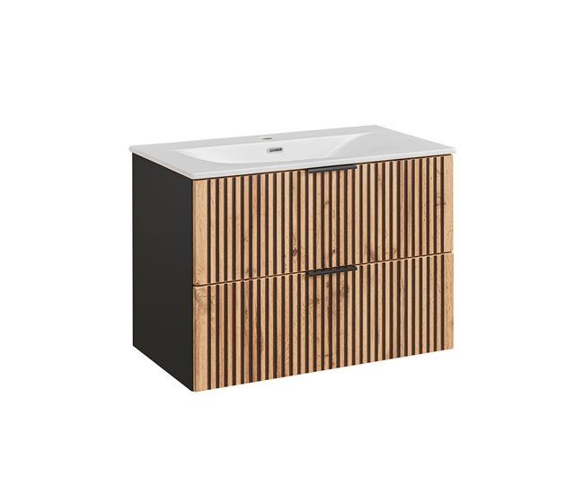 Conjunto mueble lavabo individual encastrado y columna Gaia Madera