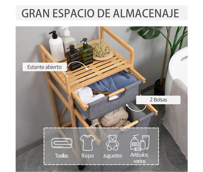 Cesto para Ropa Bambú, Lino HOMCOM Multicolor