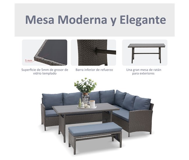 Conjunto 4 Piezas Muebles de Ratán Gris