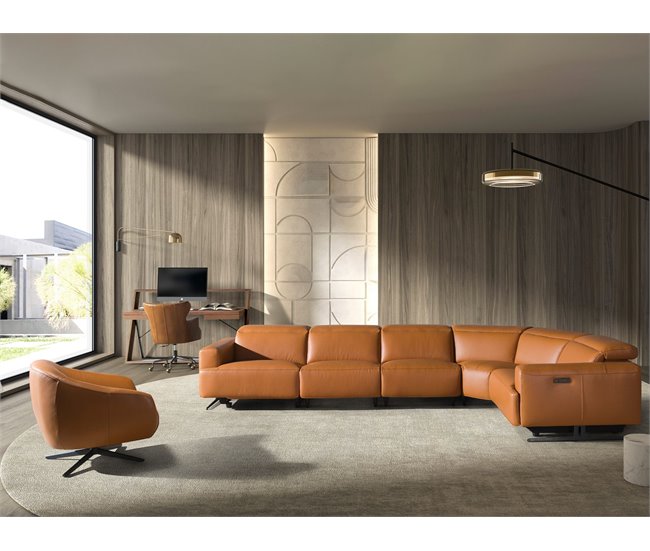 ANGEL CERDA Sillón giratorio piel marrón oscuro Aluminio