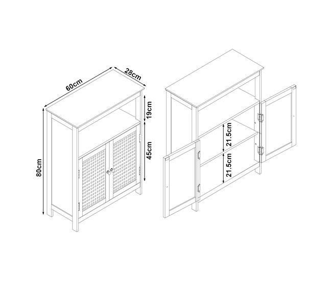 Mueble de baño Karlsøy con 2 puertas MDF ratán Blanco
