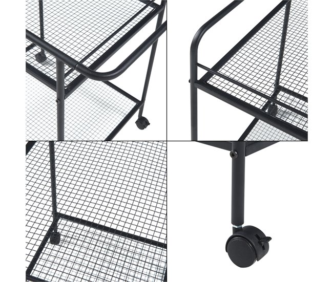 [en.casa] Carrito de servicio Hole con 2 estantes metal MDF 62 Negro