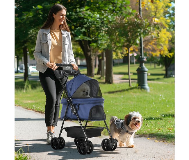 Cochecito para Mascotas Acero, Tela Oxford PawHut Azul