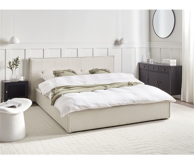 Beliani Cama de agua Lino LESTRE 201x221 Crema
