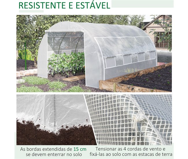 Invernadero de Túnel PE, Acero Galvanizado Outsunny Blanco