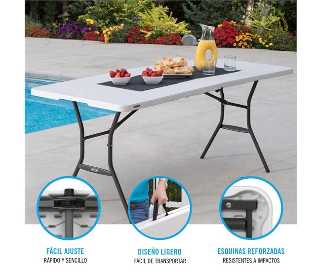 Mesa rectangular plegable blanco efecto granito LIFETIME 184 x 76 x 73,5 cm Blanco