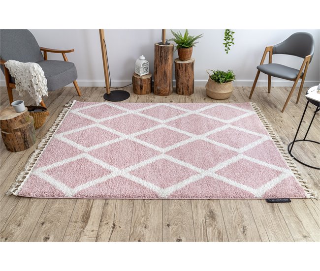 Alfombra BERBER TROIK A0010 rosa/blanco Franjas Bereber Marroquí 120x170 Rosa