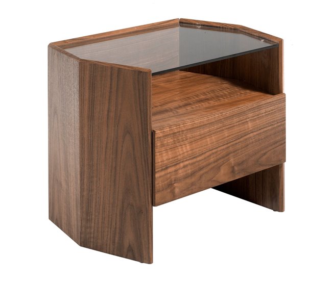 ANGEL CERDA Mesita de noche nogal con tapa de cristal templado Nogal