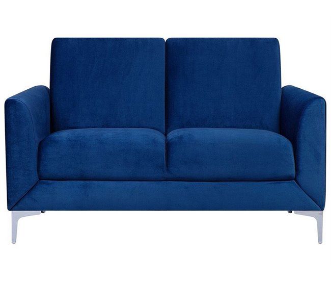 Beliani Sofá de 2 plazas Terciopelo FENES Azul Marino