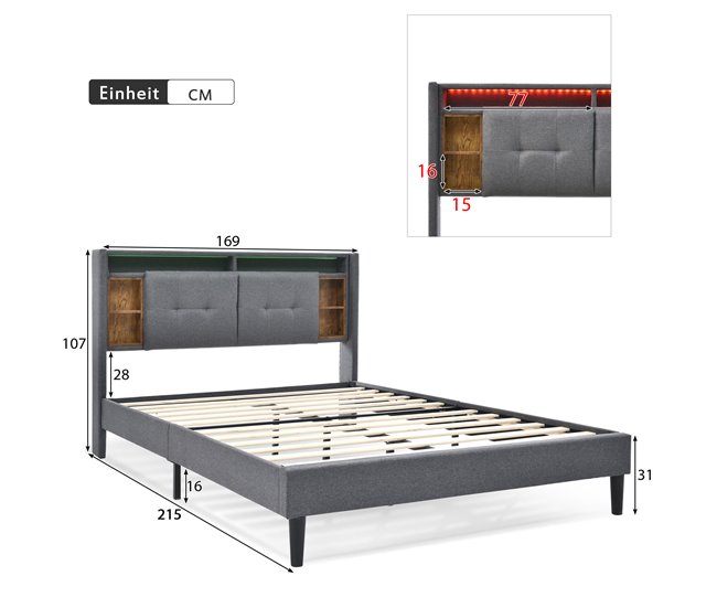 Camas de matrimonio 169x223 Gris