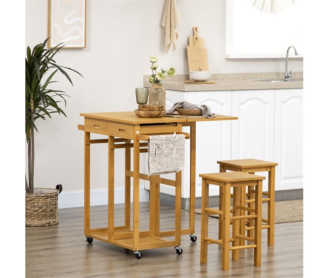 Conjunto de Bar Bambú HOMCOM, hogar - cocina Marron