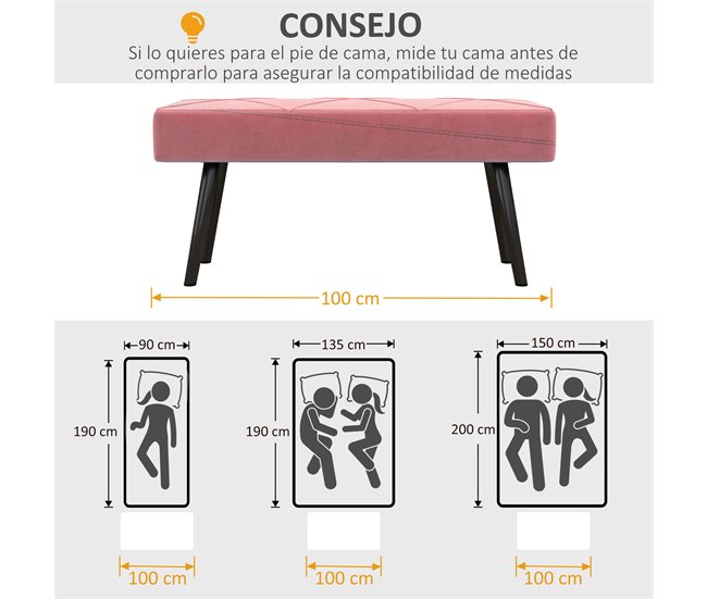 Banco de Cama Poliéster, Espuma HOMCOM Rosa
