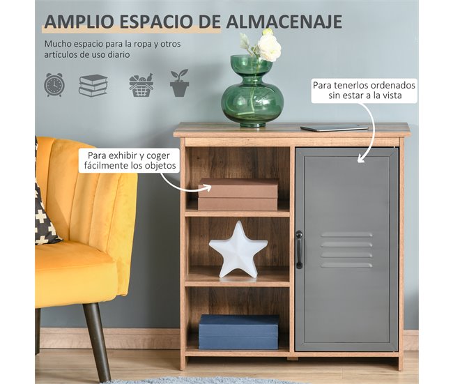 Aparador Auxiliar Melamina de Madera, Metal HOMCOM 80 Gris