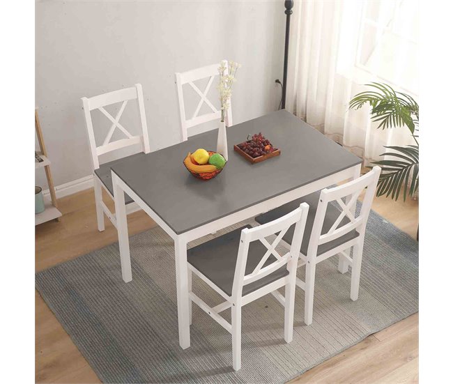Conjunto de mesa con 4 sillas VERSALLES Blanco/ Gris