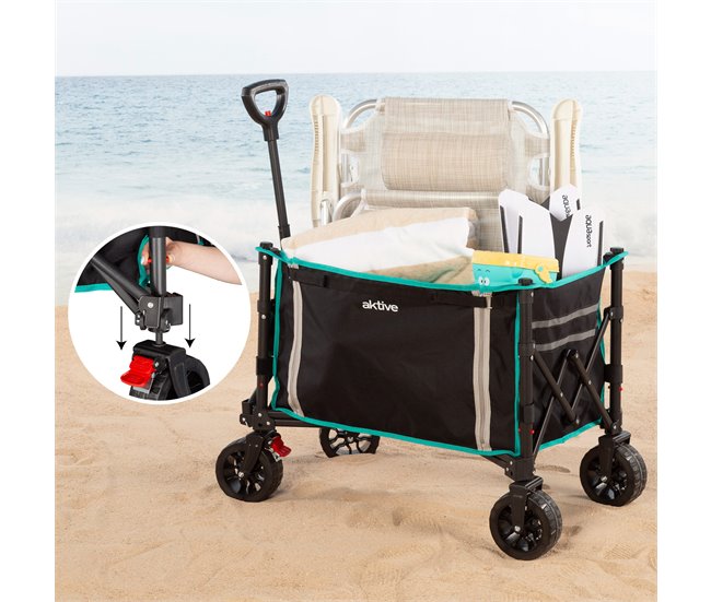 Aktive Carro plegable playa con ruedas todoterreno Negro