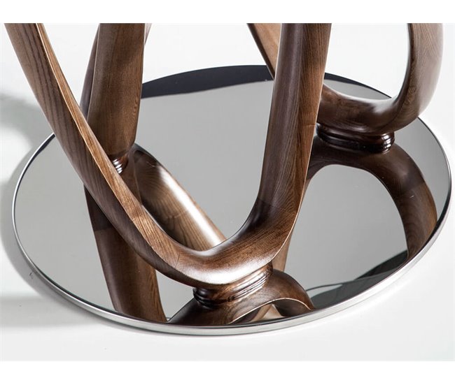 ANGEL CERDA Mesa comedor redonda cristal templado y nogal 130x130 Nogal