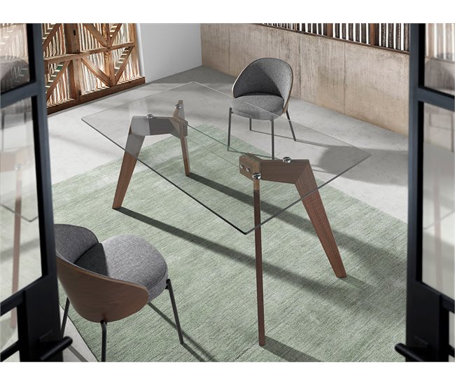 ANGEL CERDA Silla tela gris y nogal Nogal