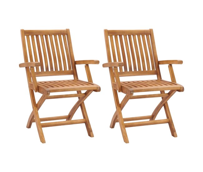 2 Sillas de jardín plegables de madera maciza de teca Multicolor