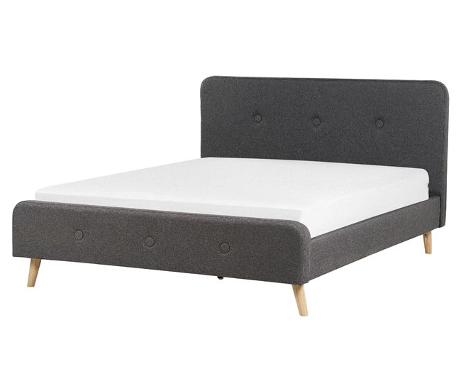 Beliani Cama con somier Poliéster RENNES II Gris Oscuro