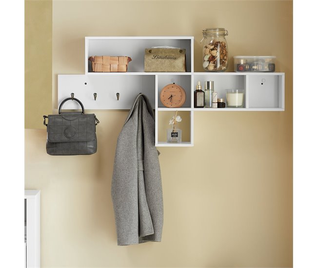 Perchero de pared con 5 compartimentos y 4 ganchos FHK17-W SoBuy Blanco