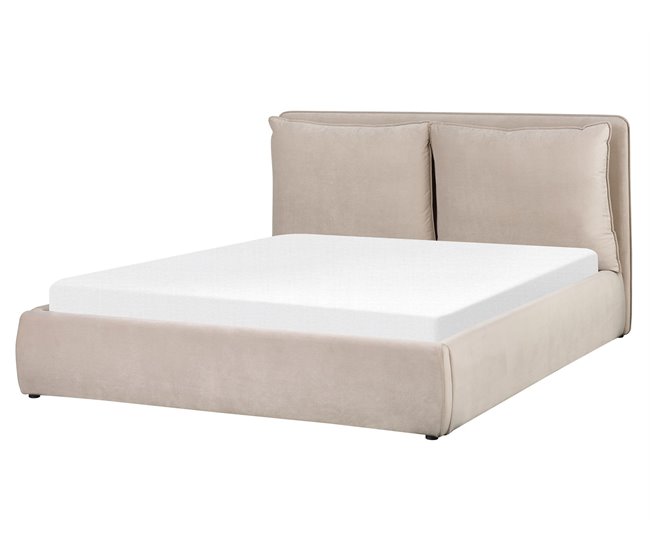 Beliani Cama con almacenaje Terciopelo BAJONNA 183x235 Beige