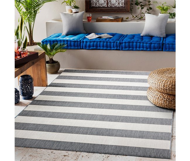 Alfombra de cuerda sisal FLAT 48644/637 Rayas 120x170 Gris