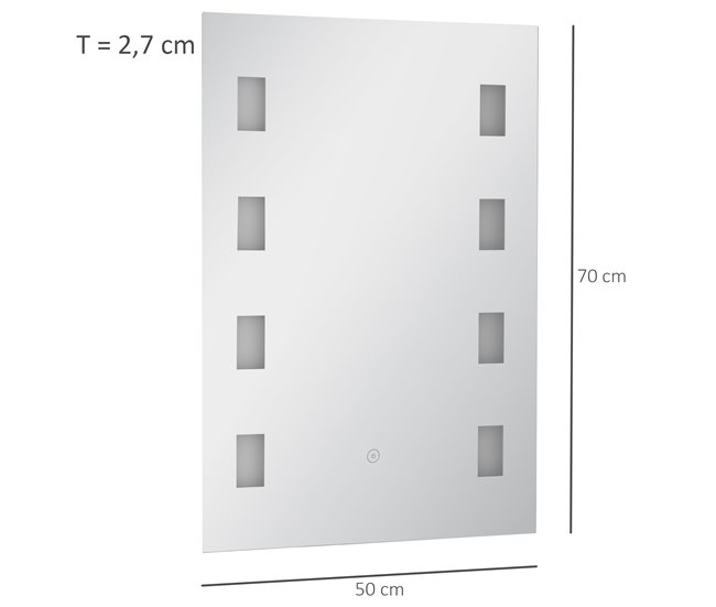 Espejo de Baño Vidrio, Aluminio, LED, Plástico kleankin Plateado
