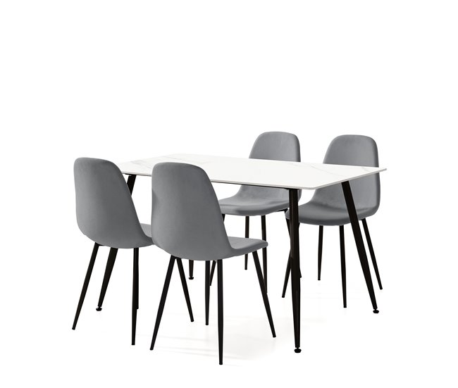 Set de 1 mesa y 4 sillas MINKA Blanco/ Gris
