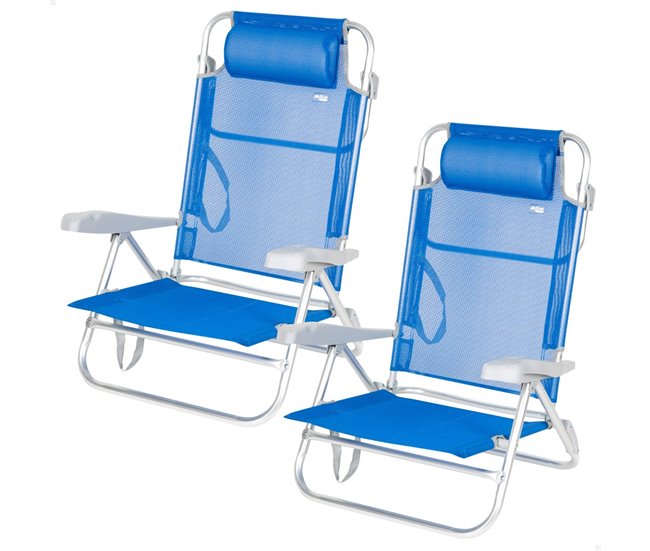 Aktive Pack de 2 sillas de playa plegables y reclinables Azul