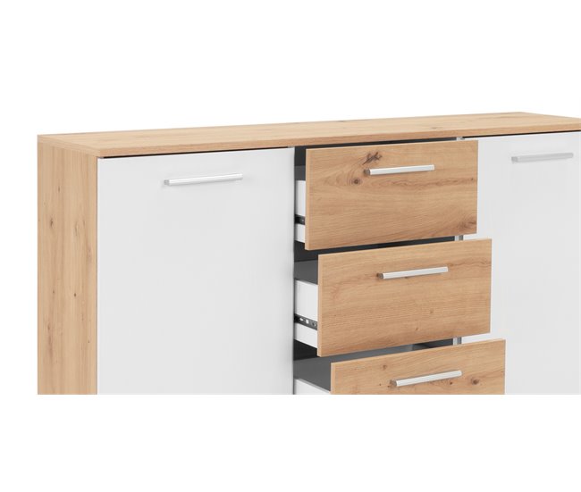 Aparador con 2 puertas y 4 cajones JACKY Blanco/ Madera