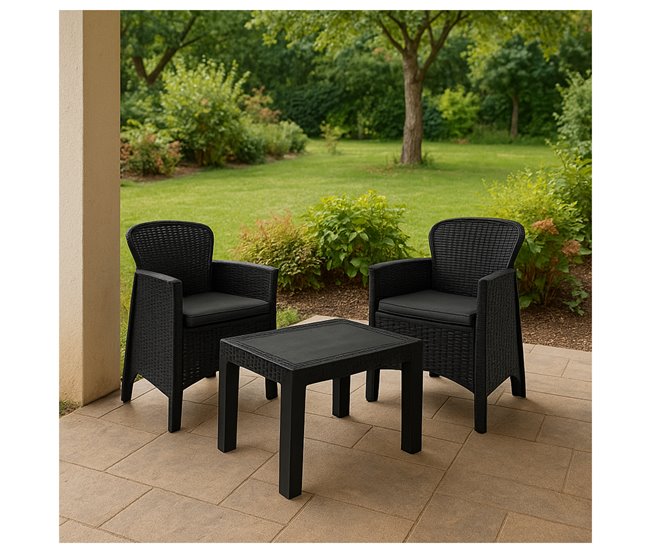 Acomoda Textil - Conjunto de Jardín con 2 Sillones + Mesa Negro