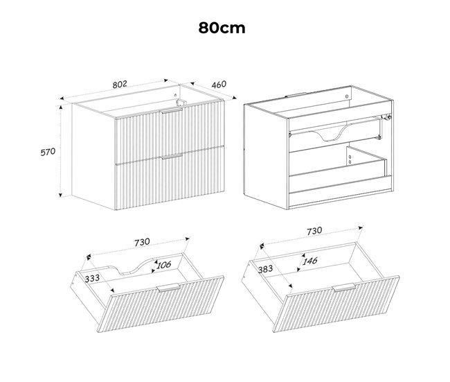 Conjunto mueble lavabo individual encastrado y columna Gaia 80 Madera