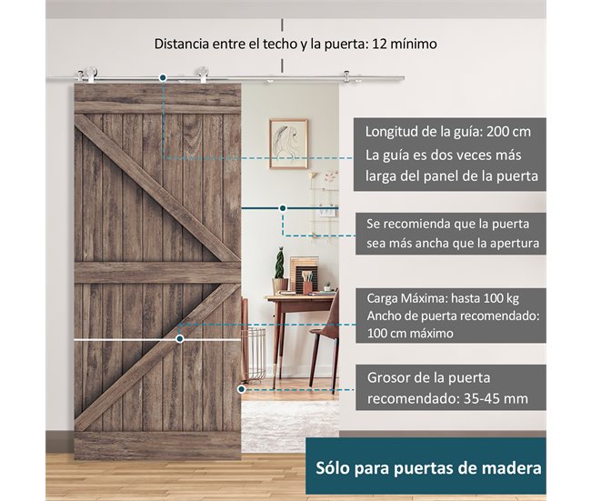 Kit Instalacion Puerta Corredera Acero Inoxidable HOMCOM 2 Plateado