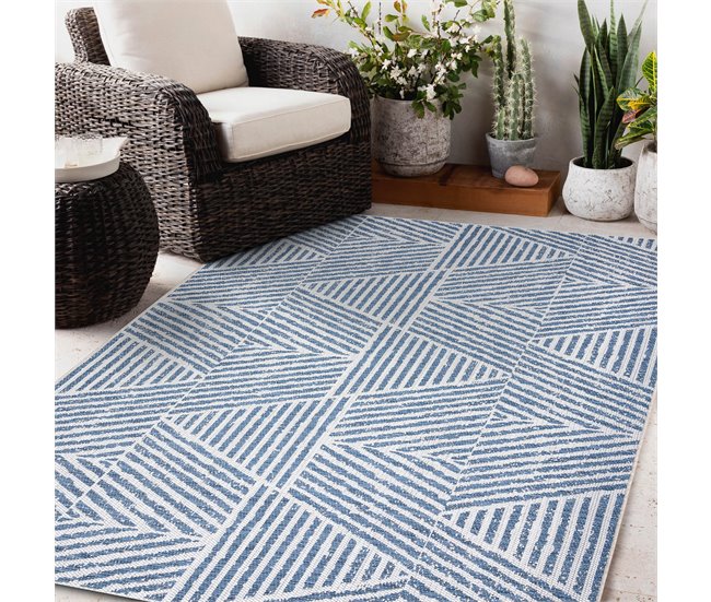 Alfombra COLOR SISAL líneas triangulos zigzag 60x110 Azul