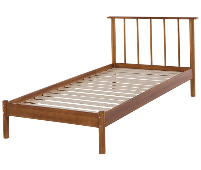 Beliani Cama con somier Madera de pino BARRET 106x210 Marron