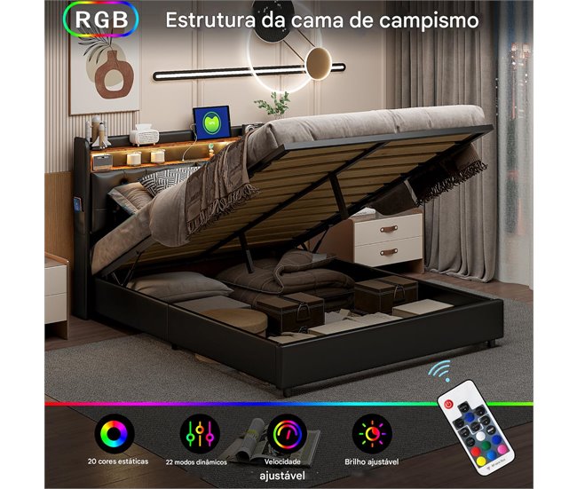 Cama con almacenamiento 200x140 Negro