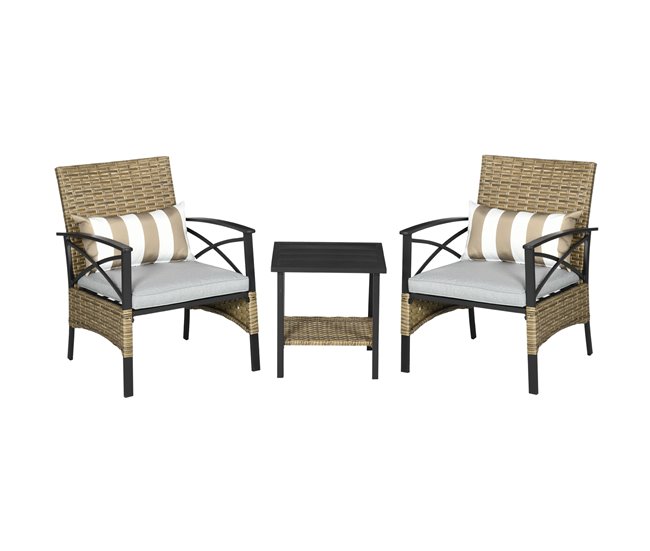 Muebles de Ratán Ratán PE, Poliéster, Acero Outsunny Crudo