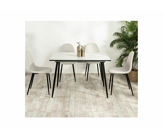 Mesa de comedor rectangular extensible 160x80 Blanco Veta