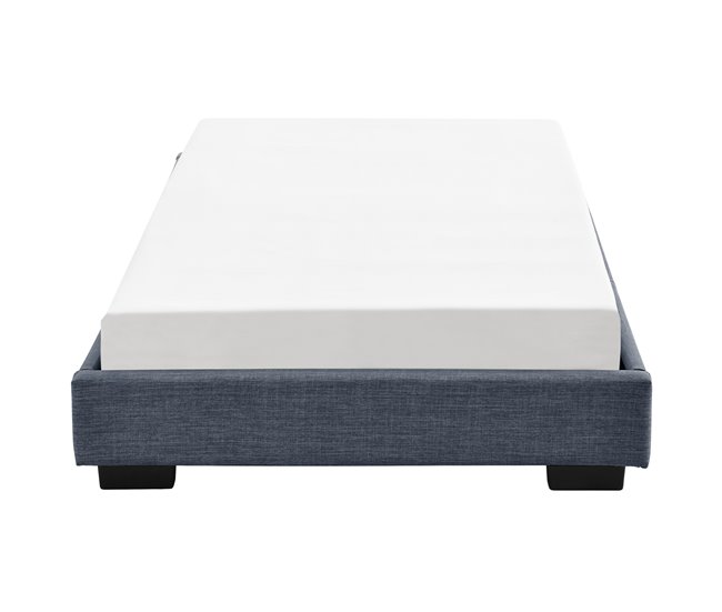 Corium Cama individual con somier tapizado en lienzo / MDF 96x214 Blanco/ Beige