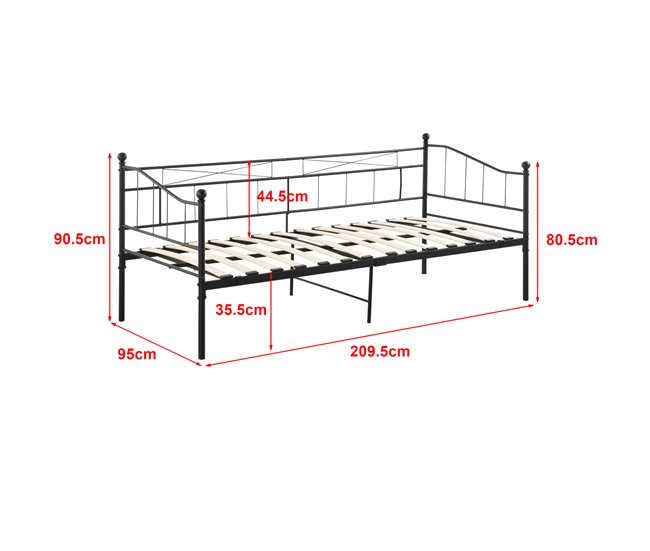 Cama Simple Arjeplog con reposacabezas colchón y somier 95x209 Negro